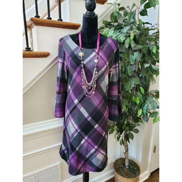 Jessica Howard Purple & Black Polyester Round Long Sleeve Knee Length Dress XL - Picture 1 of 11
